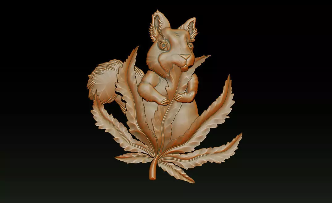 Squirrel Leaf  Bas  Relief  STL OBJ  ZTL  CNC Carving 3D print model_1