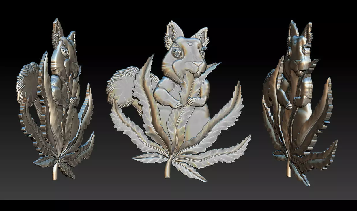Squirrel Leaf  Bas  Relief  STL OBJ  ZTL  CNC Carving 3D print model_17