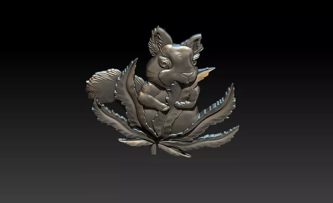 Squirrel Leaf  Bas  Relief  STL OBJ  ZTL  CNC Carving 3D print model_12