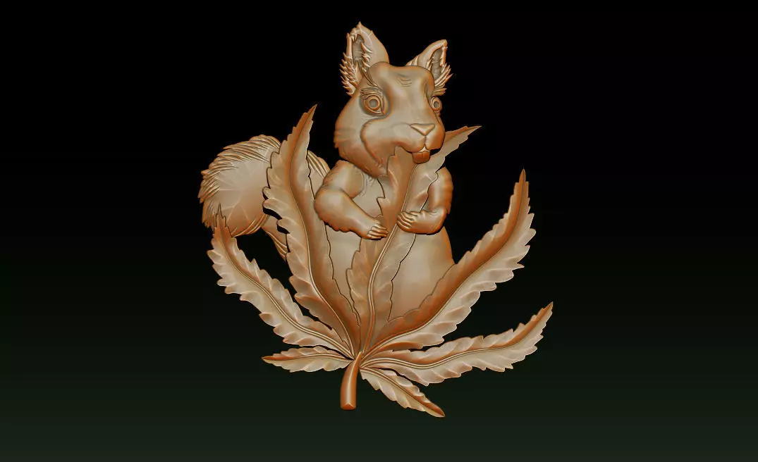 Squirrel Leaf  Bas  Relief  STL OBJ  ZTL  CNC Carving 3D print model_7