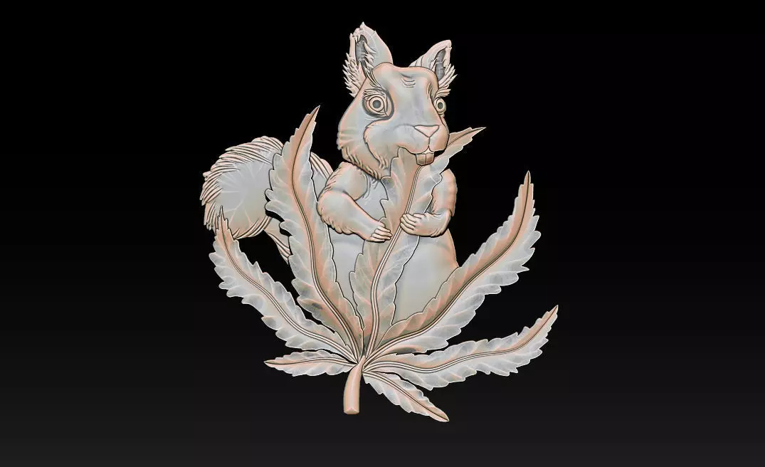 Squirrel Leaf  Bas  Relief  STL OBJ  ZTL  CNC Carving 3D print model_4