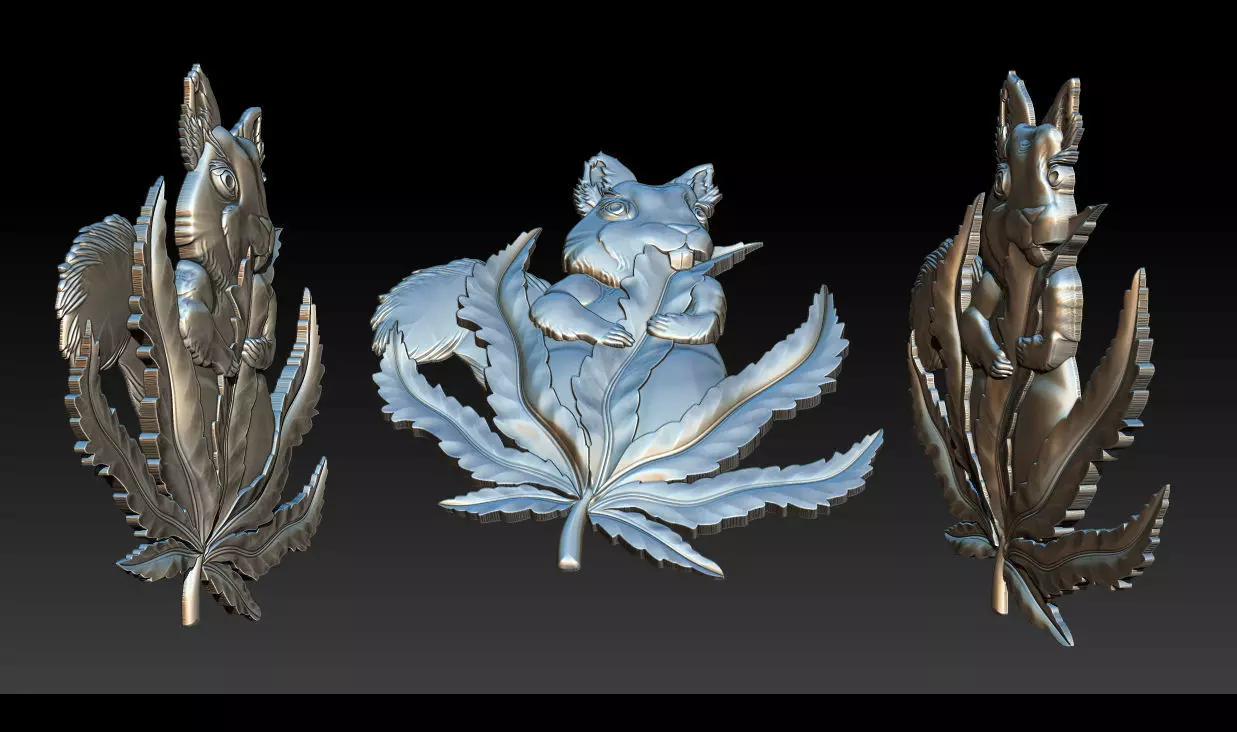 Squirrel Leaf  Bas  Relief  STL OBJ  ZTL  CNC Carving 3D print model_14