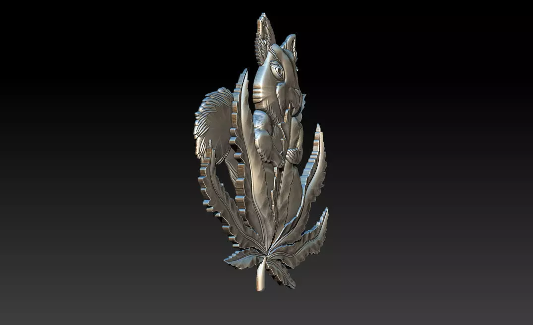 Squirrel Leaf  Bas  Relief  STL OBJ  ZTL  CNC Carving 3D print model_11