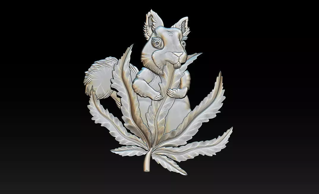 Squirrel Leaf  Bas  Relief  STL OBJ  ZTL  CNC Carving 3D print model_6