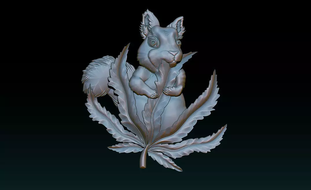 Squirrel Leaf  Bas  Relief  STL OBJ  ZTL  CNC Carving 3D print model_2