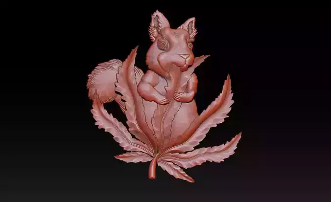 Squirrel Leaf  Bas  Relief  STL OBJ  ZTL  CNC Carving