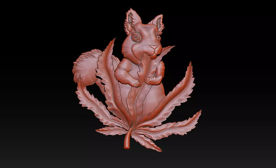 Squirrel Leaf  Bas  Relief  STL OBJ  ZTL  CNC Carving 3D print model_0