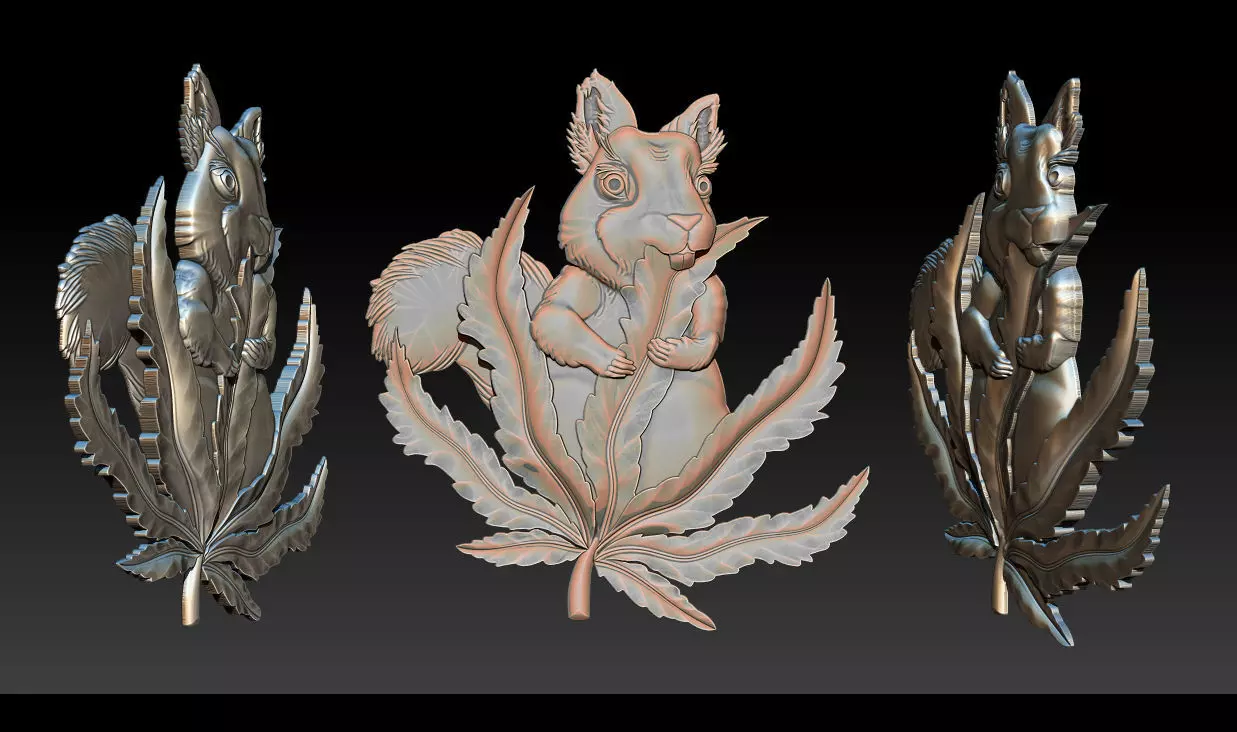 Squirrel Leaf  Bas  Relief  STL OBJ  ZTL  CNC Carving 3D print model_16