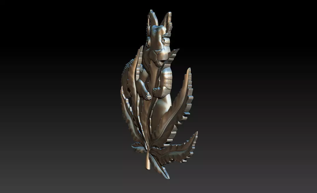 Squirrel Leaf  Bas  Relief  STL OBJ  ZTL  CNC Carving 3D print model_10