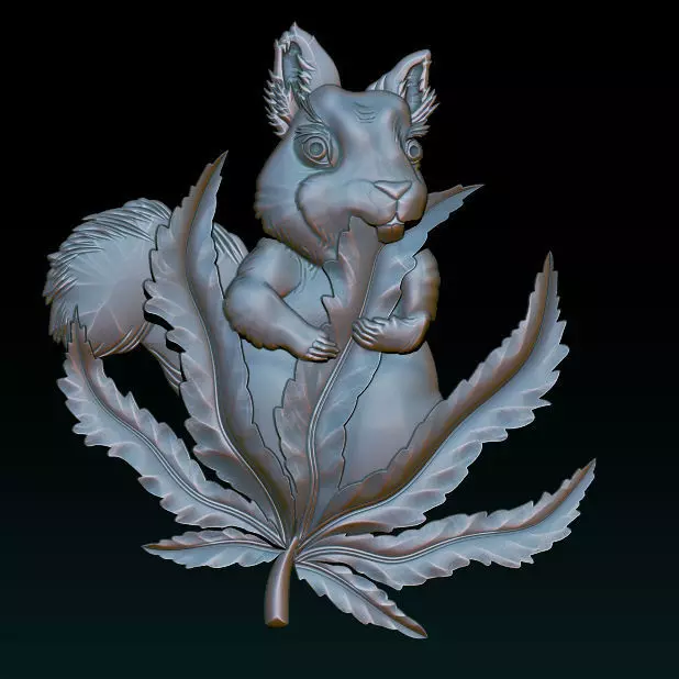 Squirrel Leaf  Bas  Relief  STL OBJ  ZTL  CNC Carving 3D print model_18