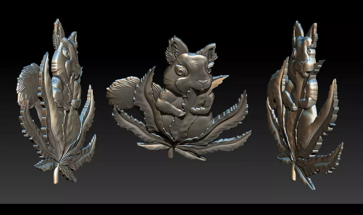 Squirrel Leaf  Bas  Relief  STL OBJ  ZTL  CNC Carving 3D print model_15