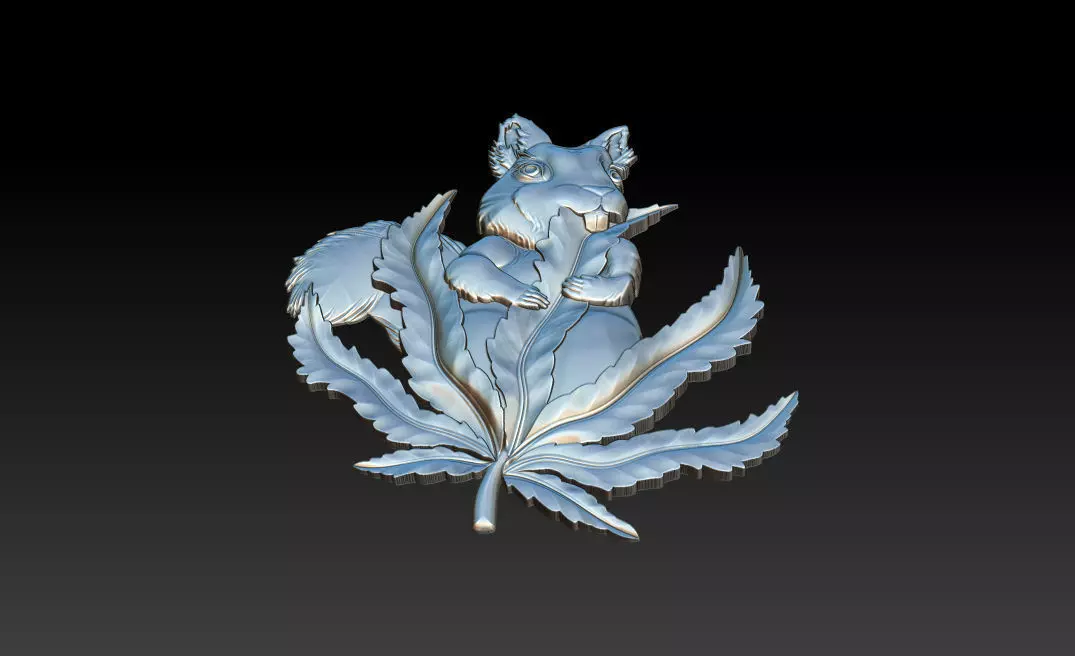 Squirrel Leaf  Bas  Relief  STL OBJ  ZTL  CNC Carving 3D print model_13
