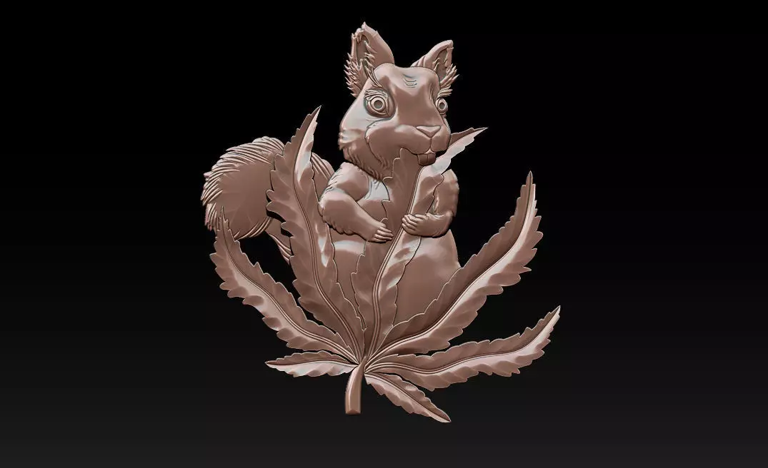 Squirrel Leaf  Bas  Relief  STL OBJ  ZTL  CNC Carving 3D print model_3