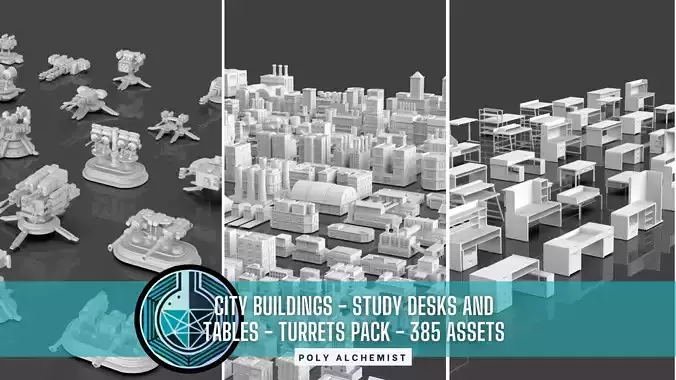 City Buildings-Turrets-Study Desk Pack-390 Assets