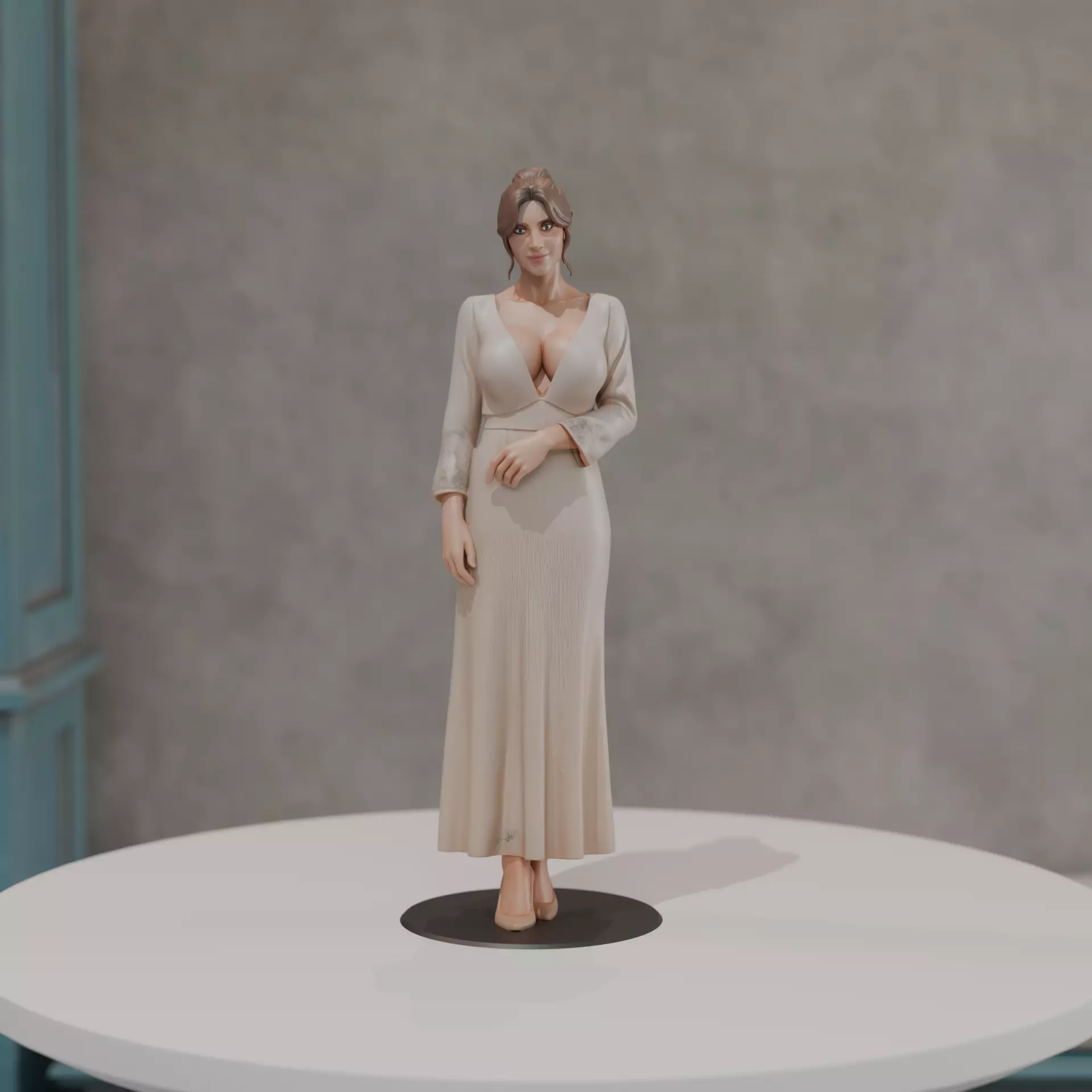 woman model in pin up dress 3D print model_0