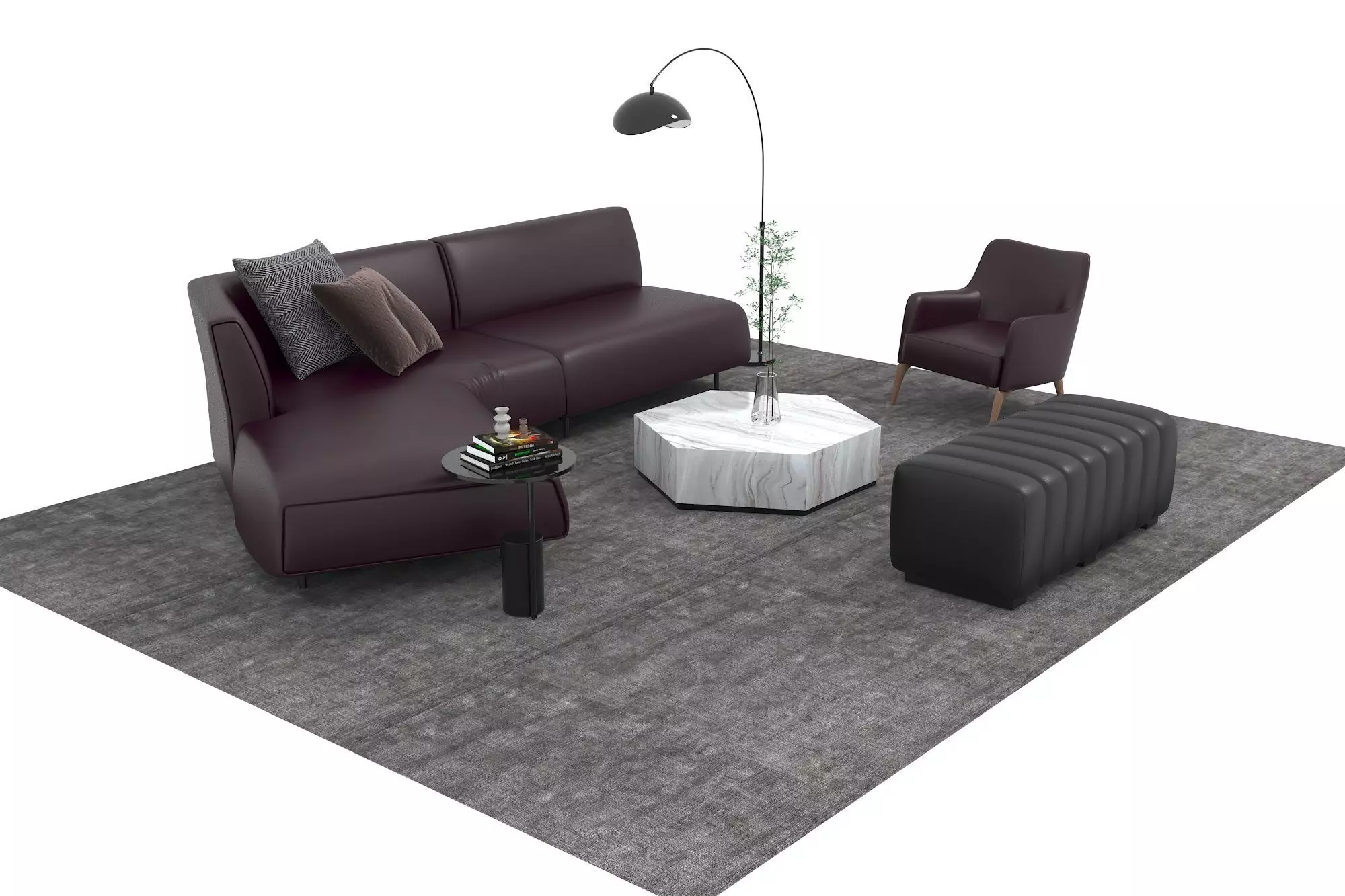 Leather sofa set17 3D model_2