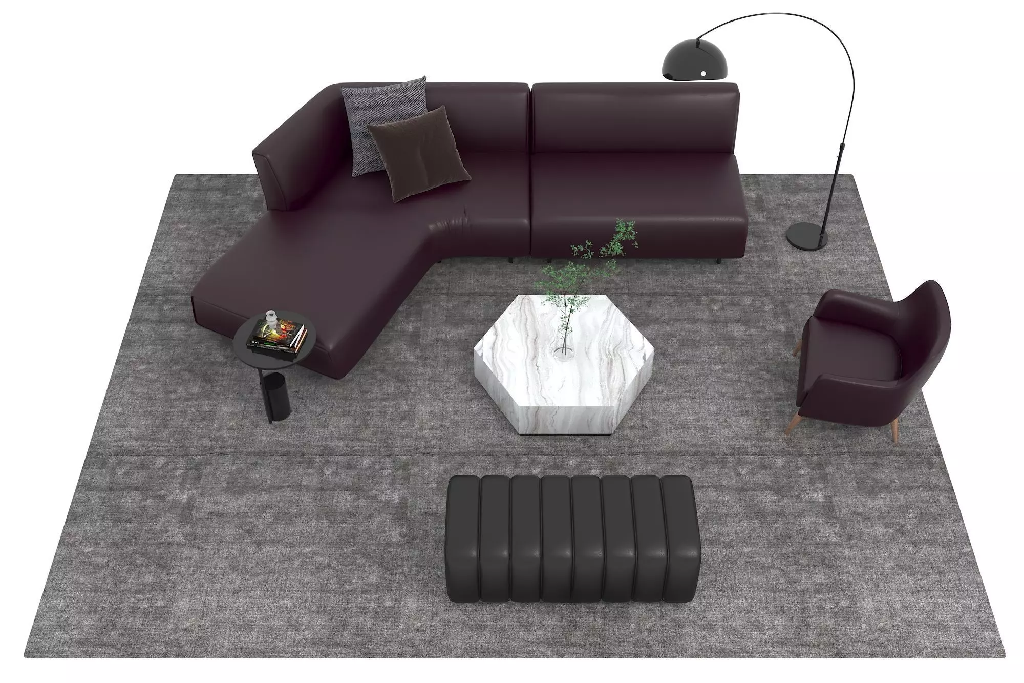 Leather sofa set17 3D model_1