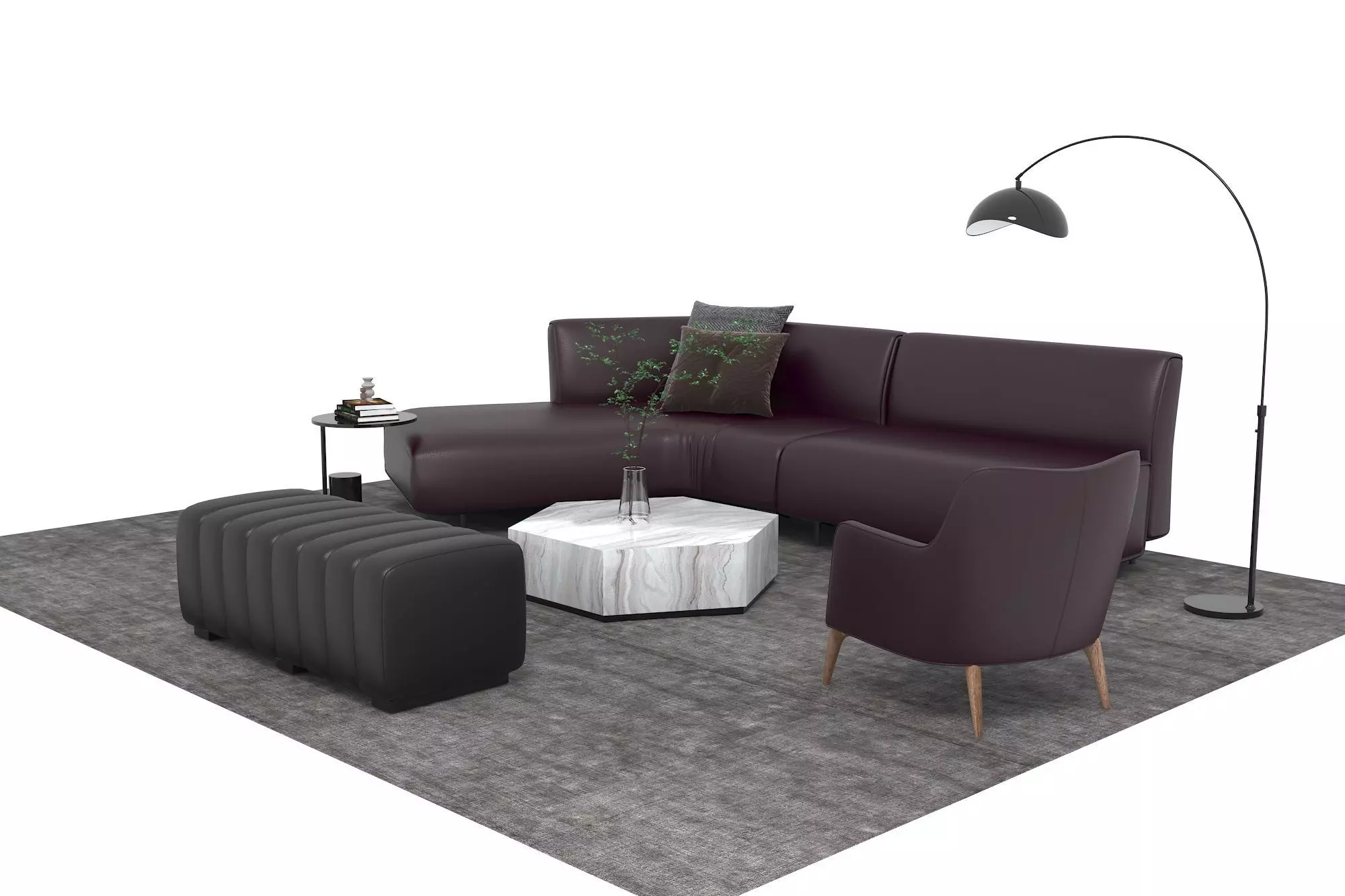 Leather sofa set17 3D model_0