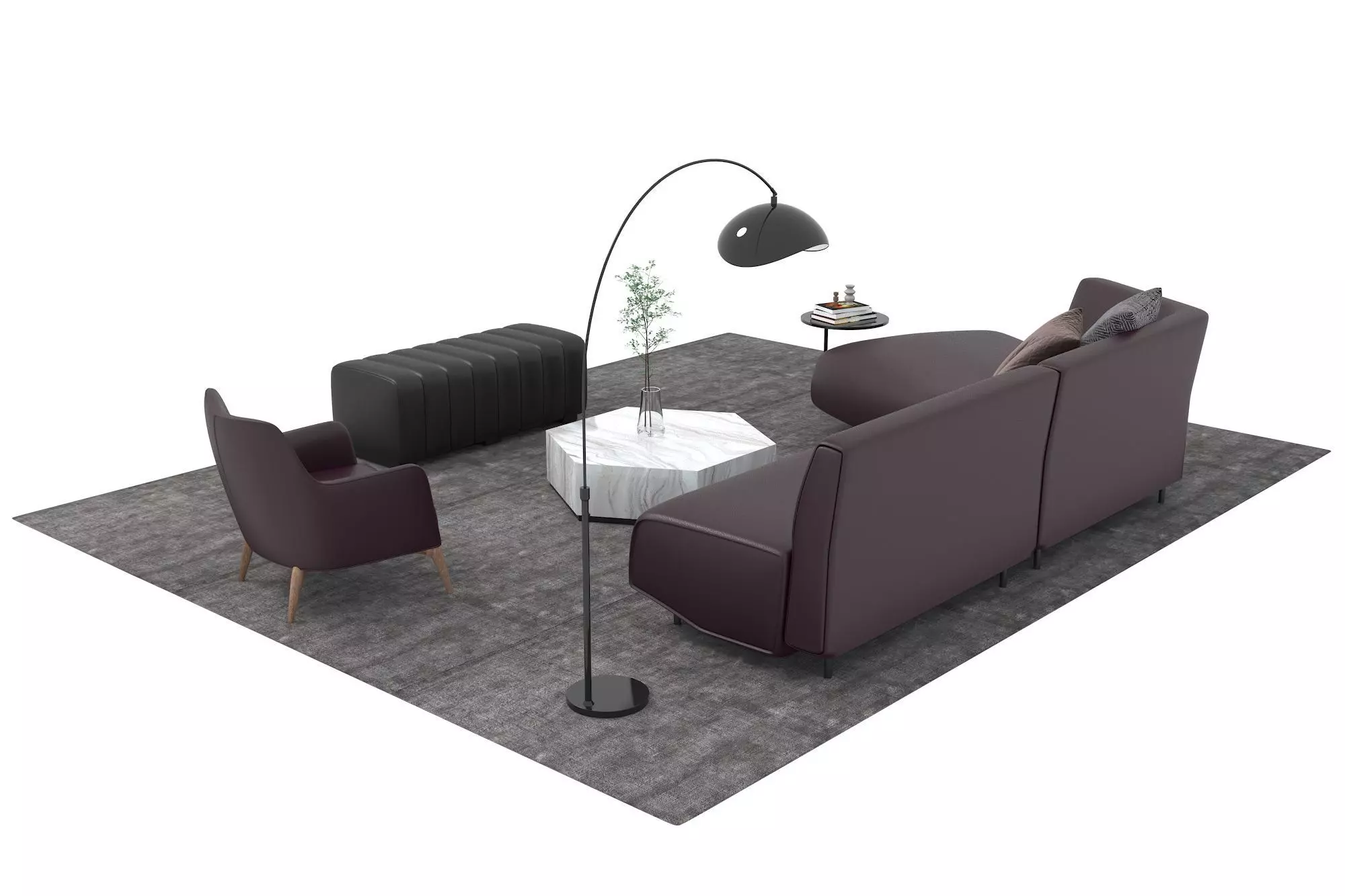 Leather sofa set17 3D model_3