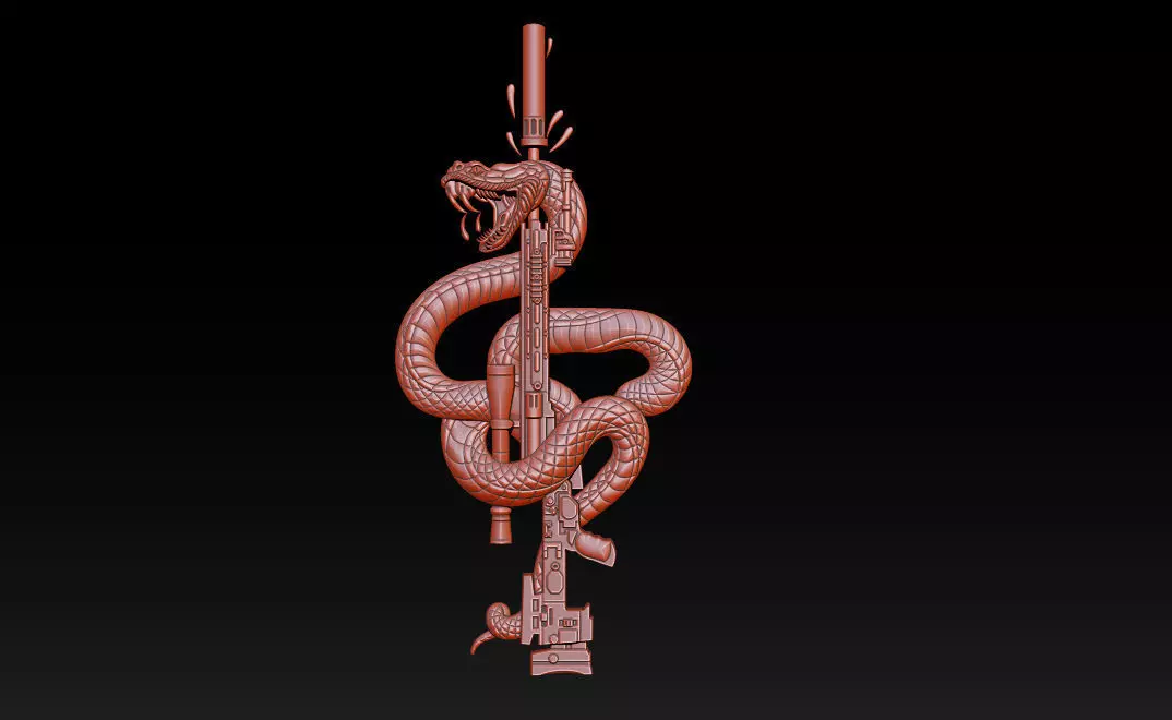 Snake Wrapped Rifle 3D Bas Relief STL - OBJ - ZTL - CNC Carving 3D print model
