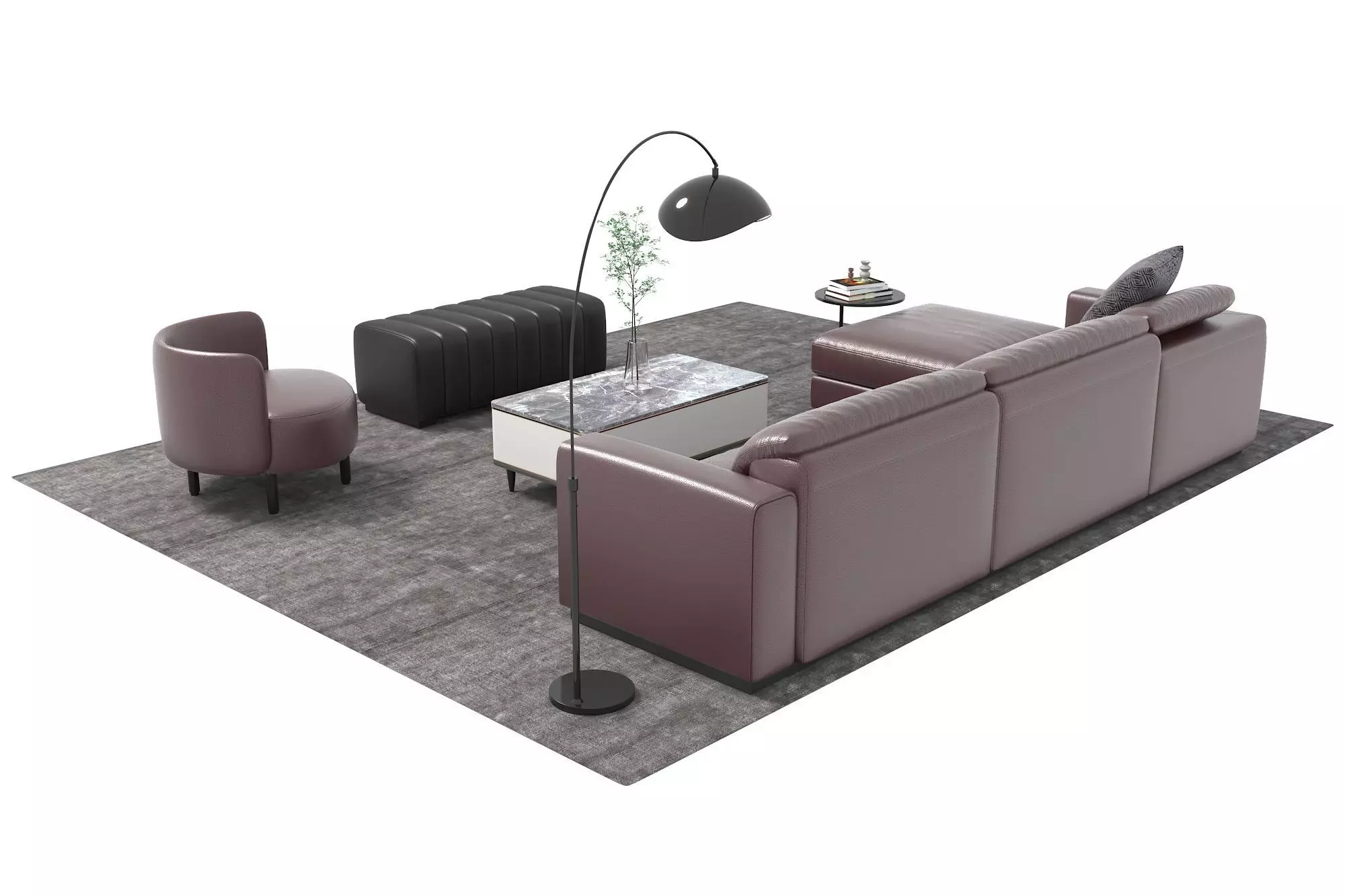 Leather sofa set18 3D model_3