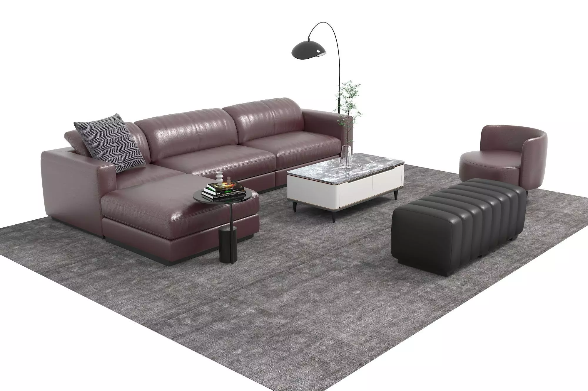 Leather sofa set18 3D model_0