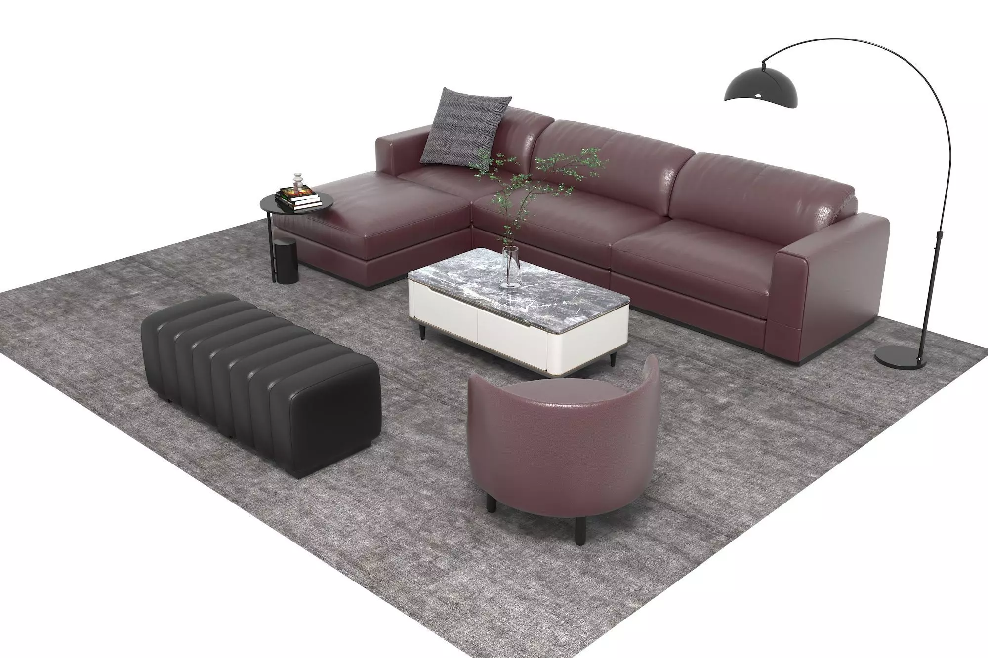 Leather sofa set18 3D model_2