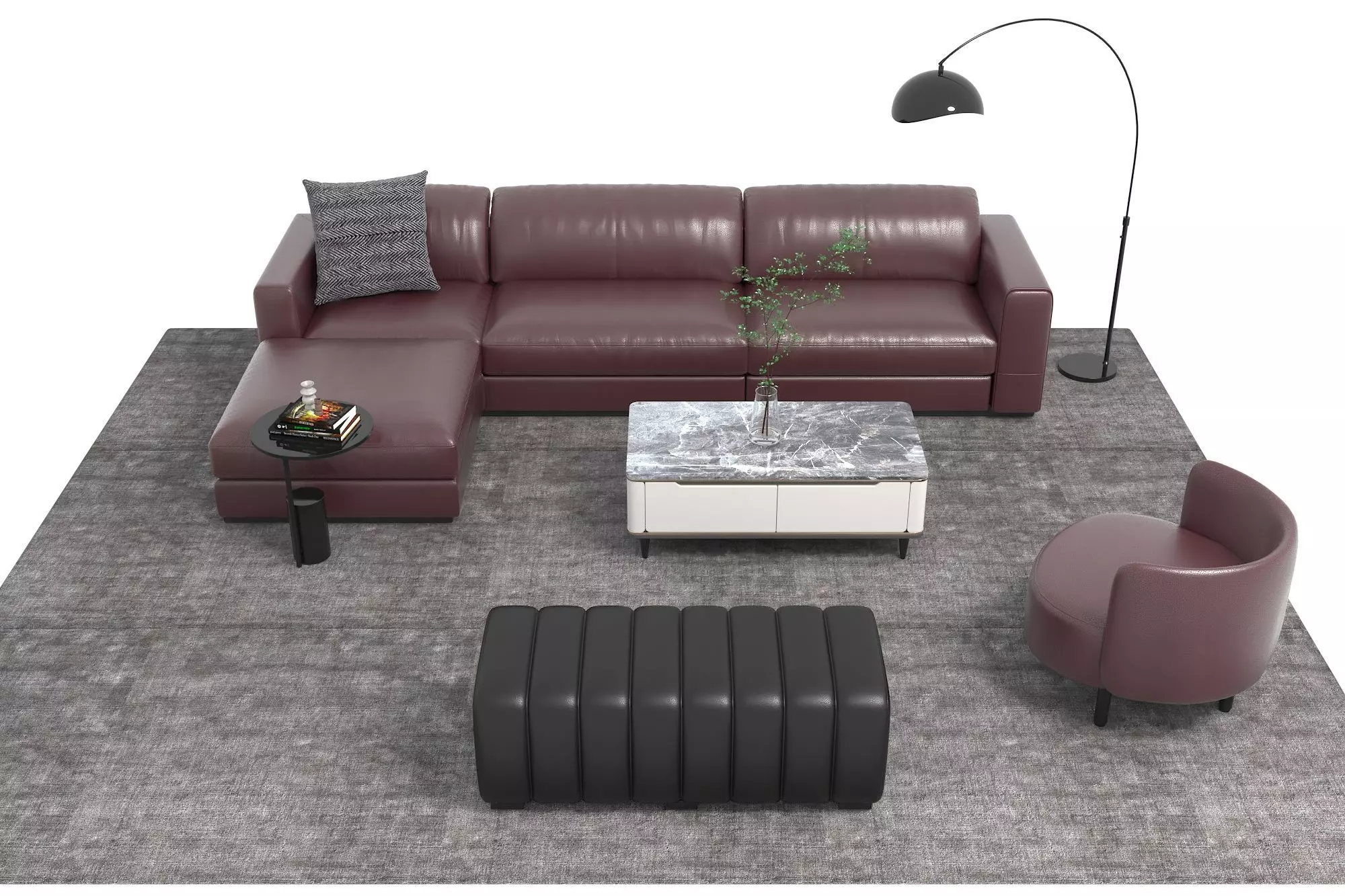 Leather sofa set18 3D model_1