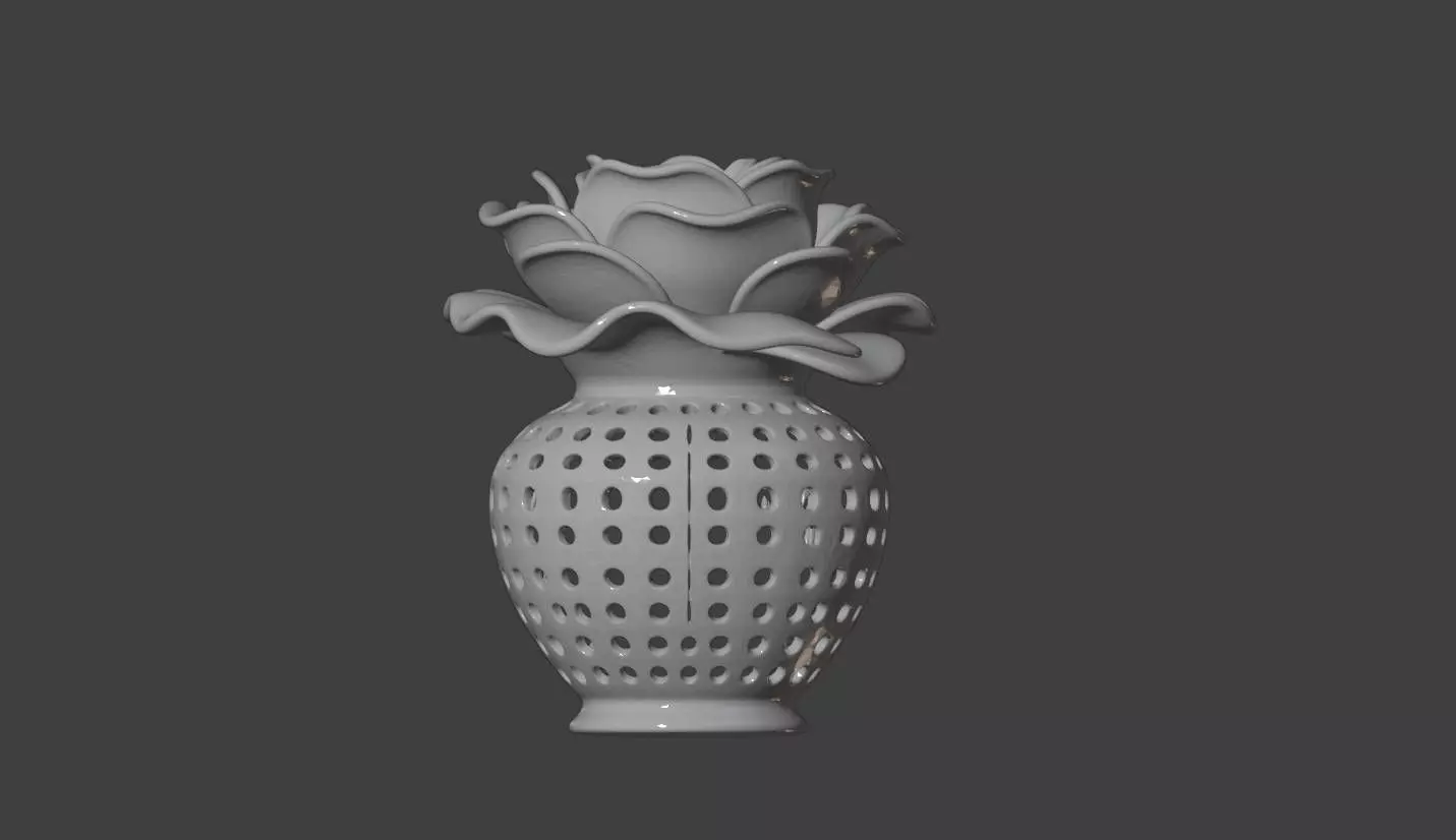 Openwork Vase with Rose Ornament 3D print model