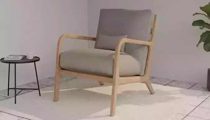 Modern Wooden Armchair High-Quality 3D Model 