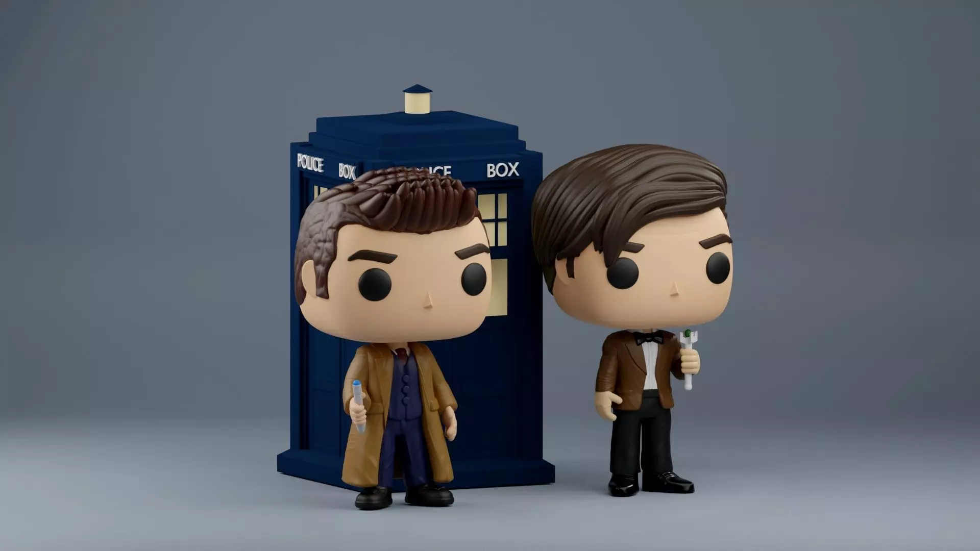 10th and 11th Doctor Who Funko Pop  with TARDIS 3D print model_17