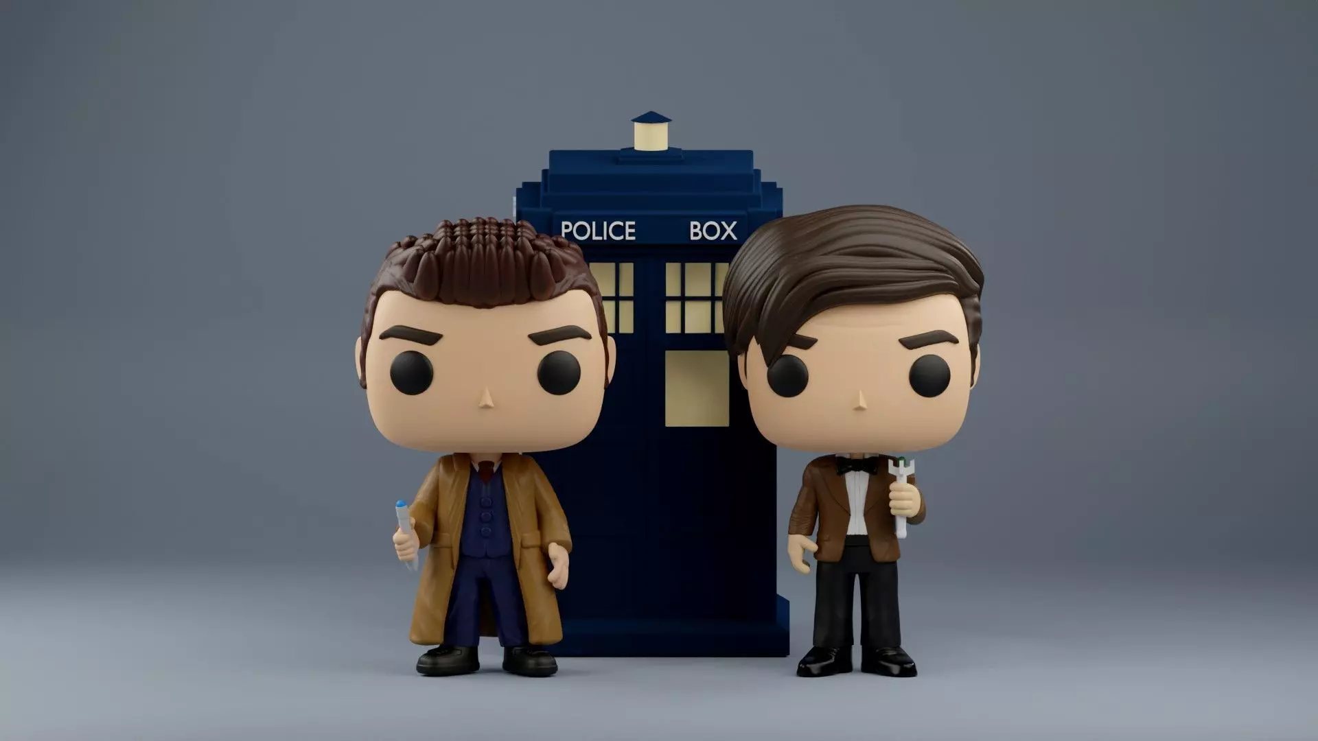 10th and 11th Doctor Who Funko Pop  with TARDIS 3D print model_0