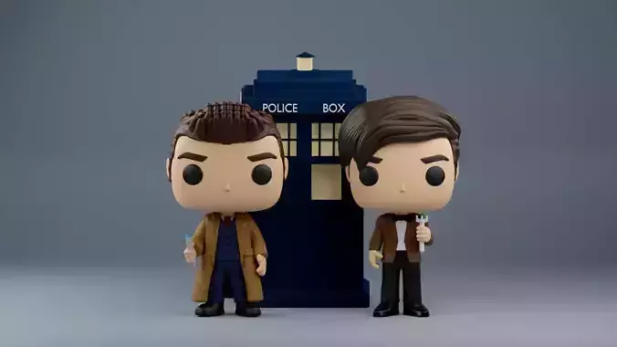 10th and 11th Doctor Who Funko Pop  with TARDIS