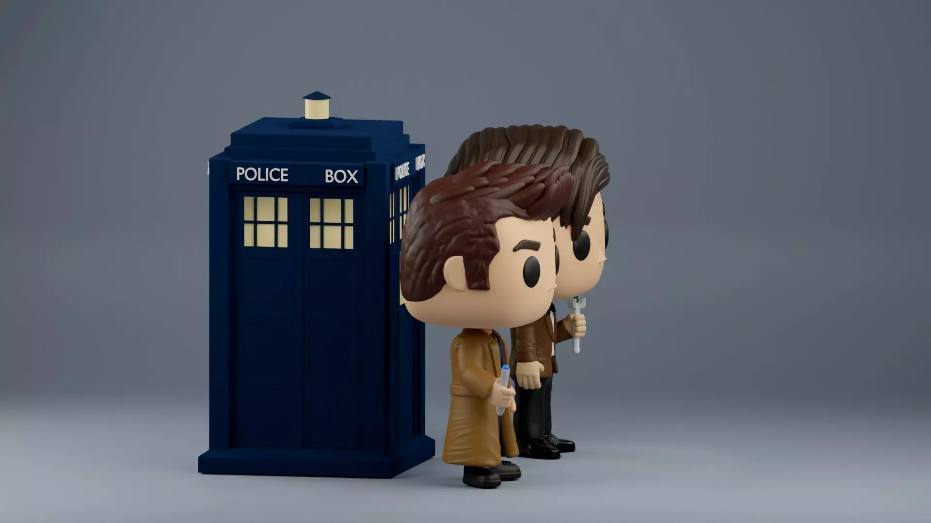 10th and 11th Doctor Who Funko Pop  with TARDIS 3D print model_15