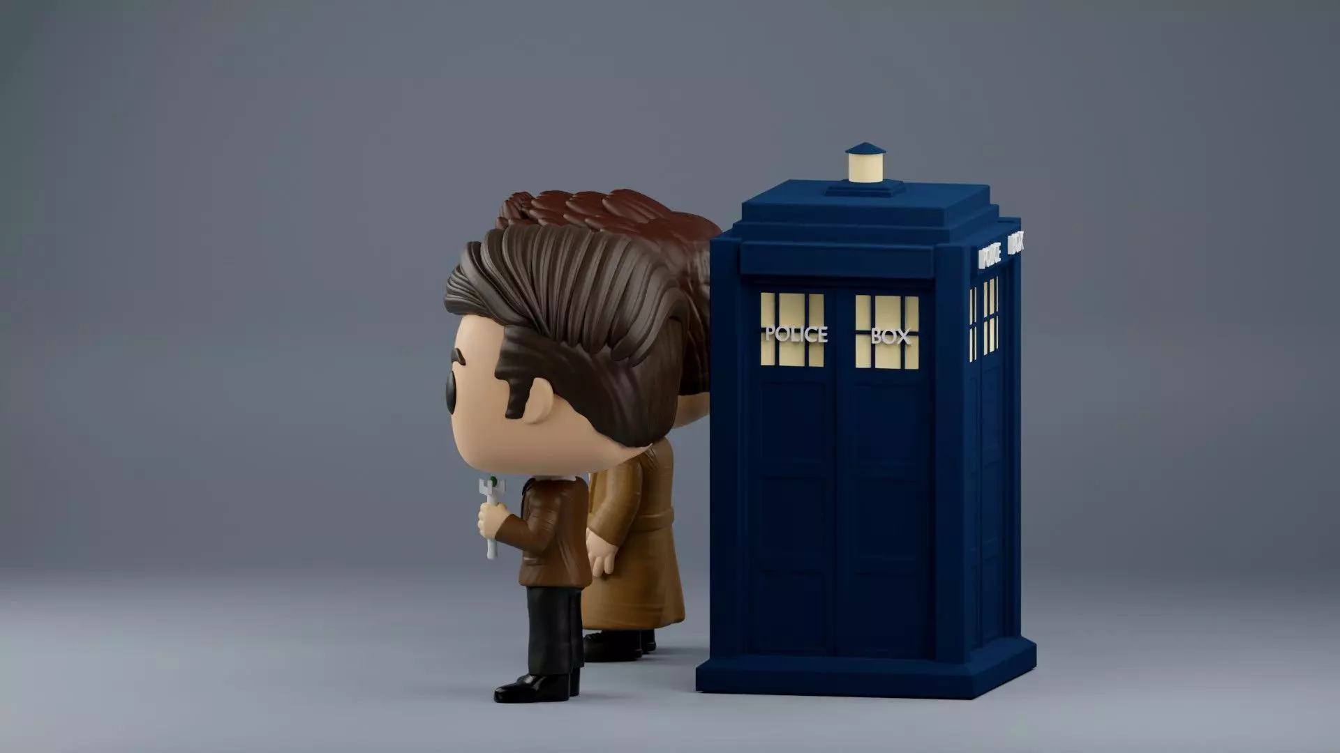 10th and 11th Doctor Who Funko Pop  with TARDIS 3D print model_8
