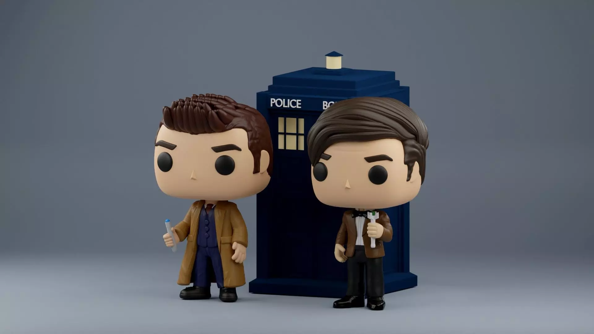 10th and 11th Doctor Who Funko Pop  with TARDIS 3D print model_5