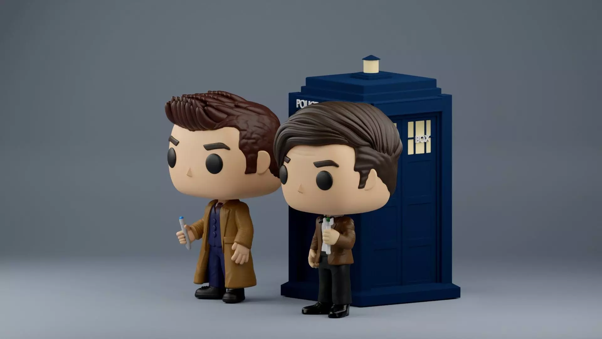 10th and 11th Doctor Who Funko Pop  with TARDIS 3D print model_6