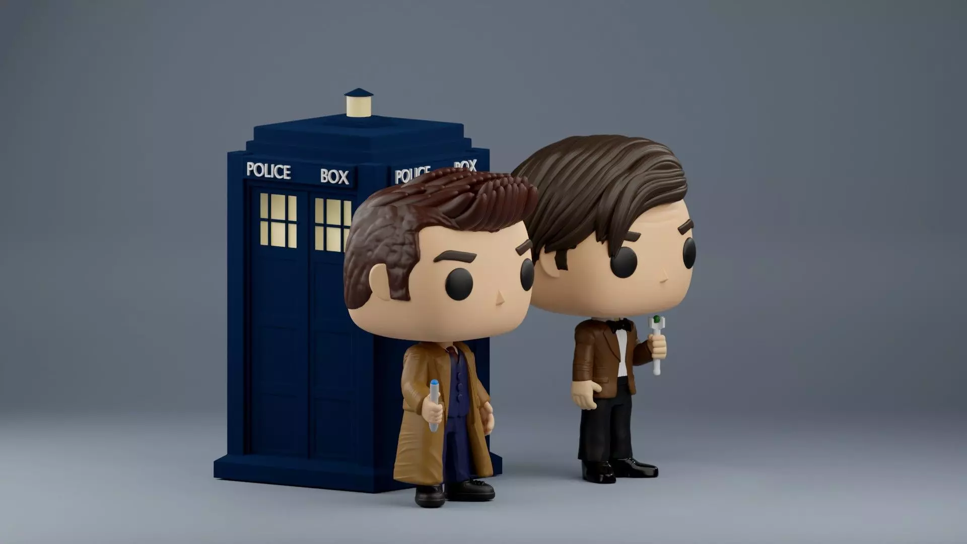 10th and 11th Doctor Who Funko Pop  with TARDIS 3D print model_16