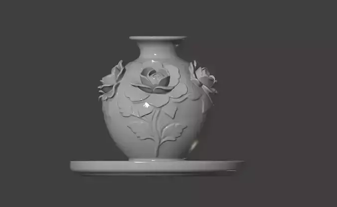 Three-Dimensional Peony Relief Ceramic Vase