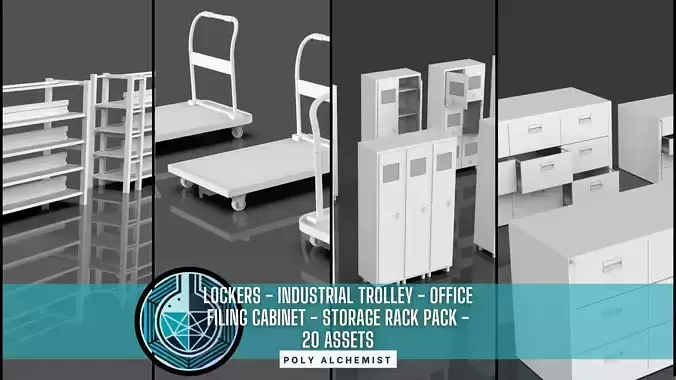 Trolley-Storage Rack-Lockers-Office Cabinet Pack - 20 Assets