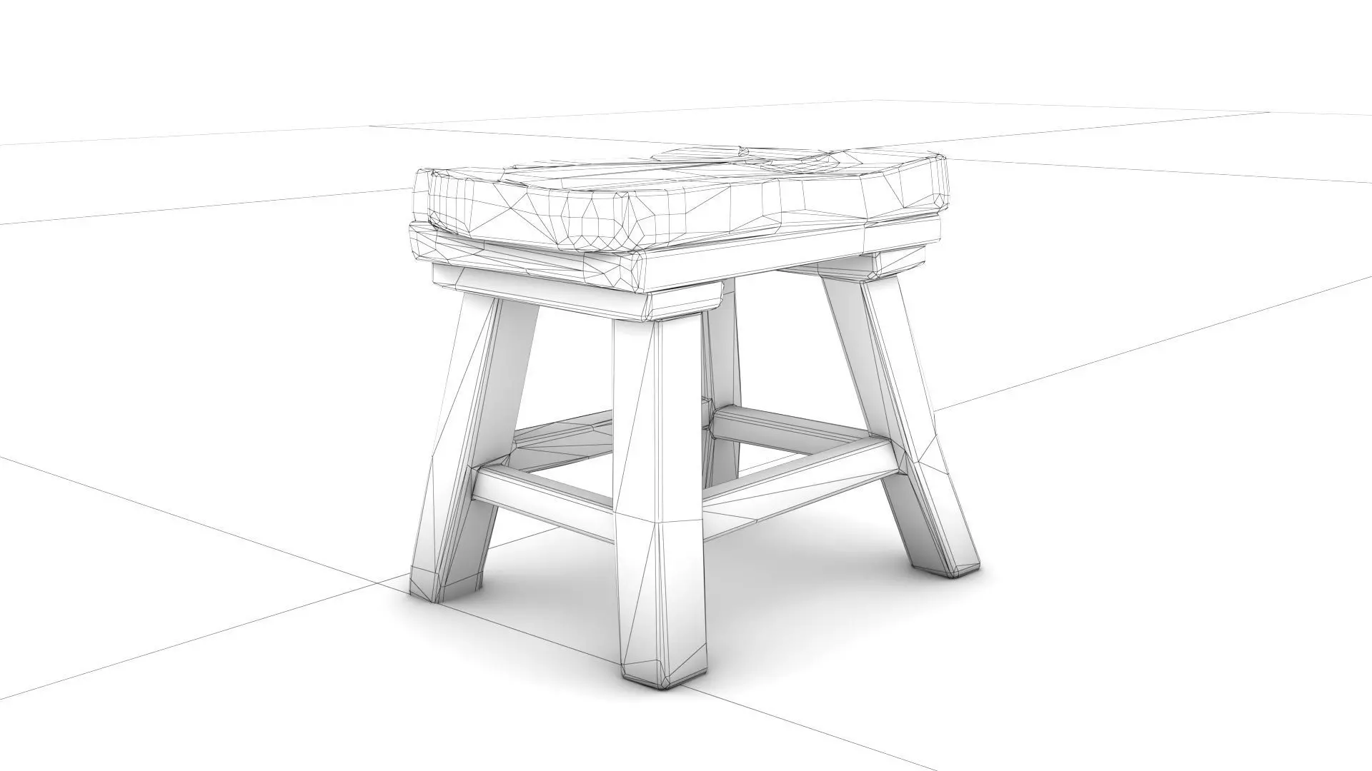 Stylized Wooden Stool Low-poly 3D model_6