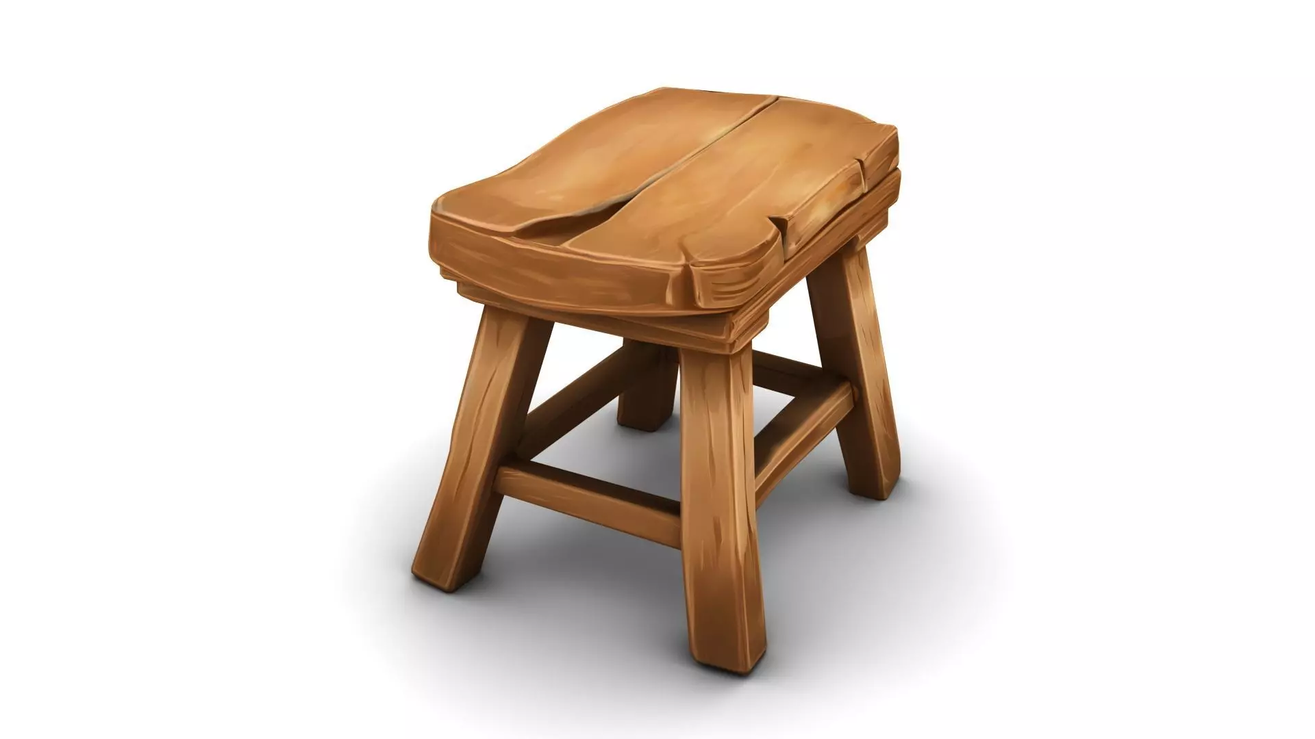 Stylized Wooden Stool Low-poly 3D model_1