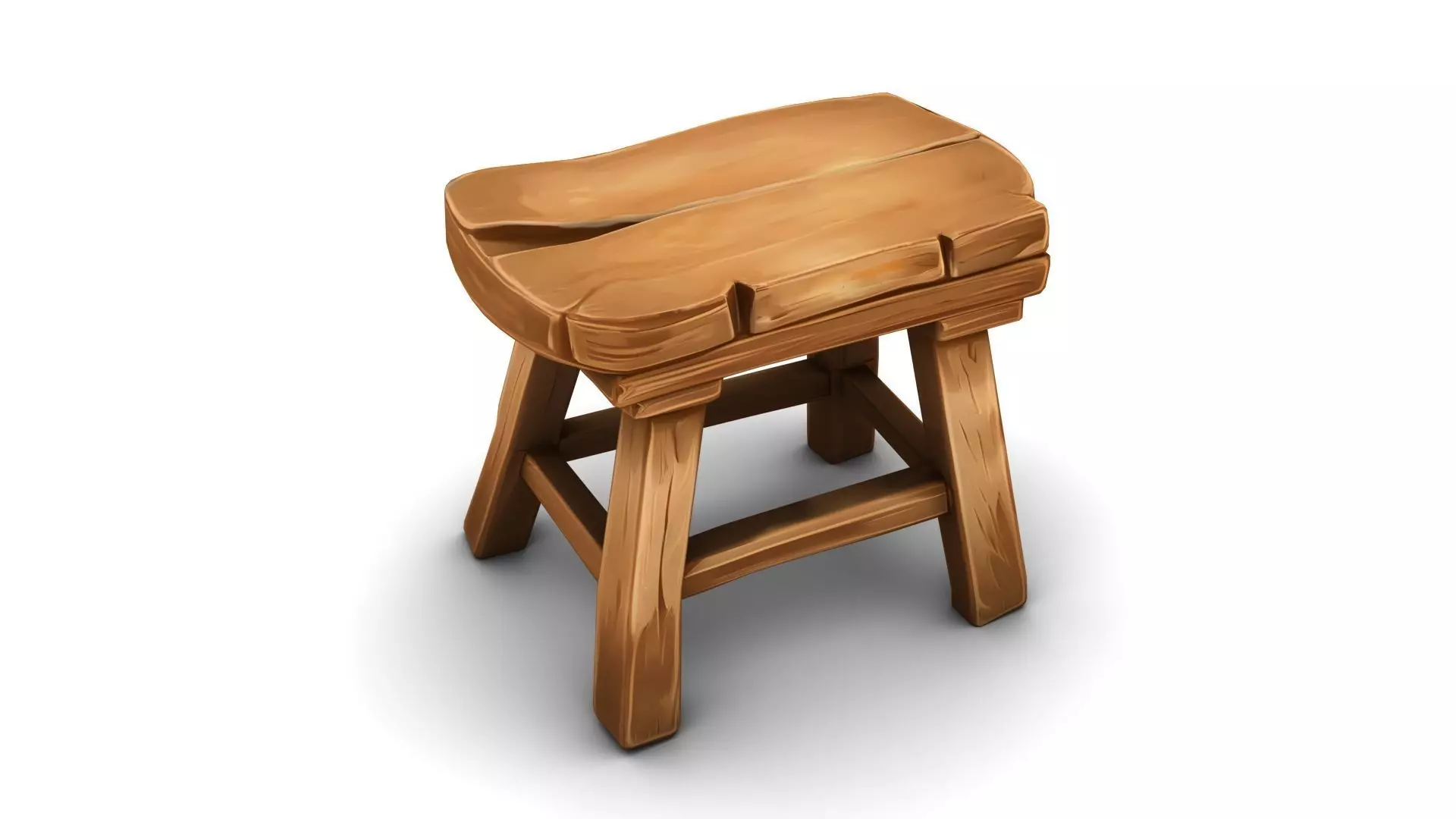 Stylized Wooden Stool Low-poly 3D model_0