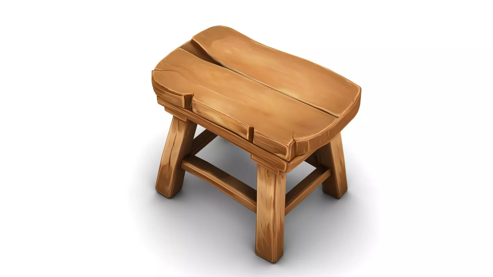 Stylized Wooden Stool Low-poly 3D model_4