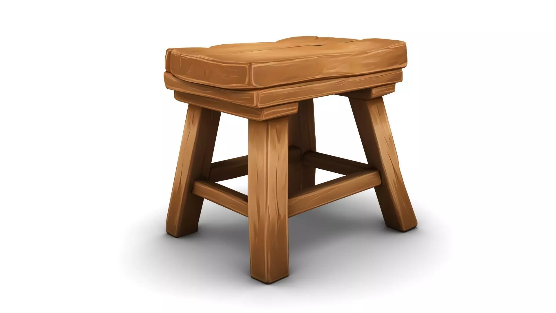 Stylized Wooden Stool Low-poly 3D model_3