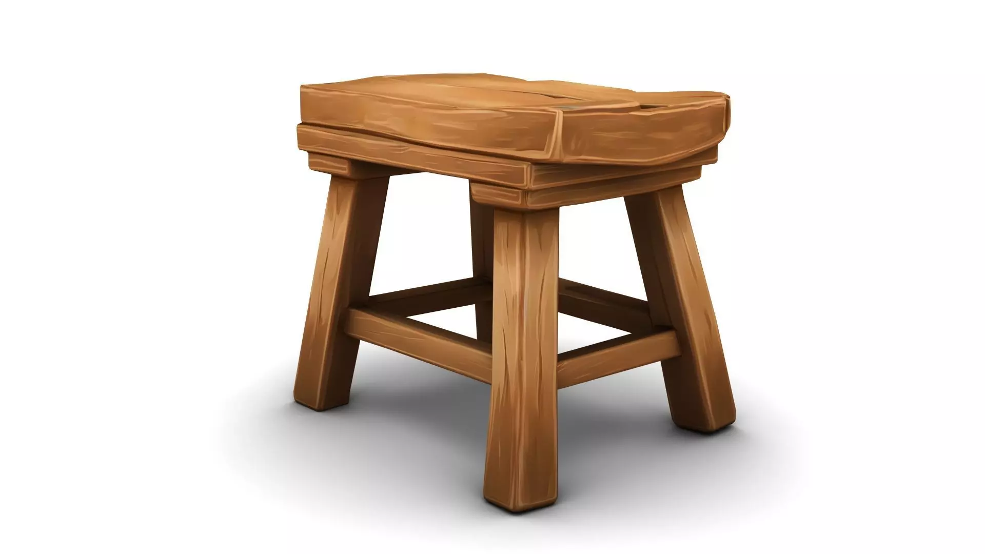 Stylized Wooden Stool Low-poly 3D model_2