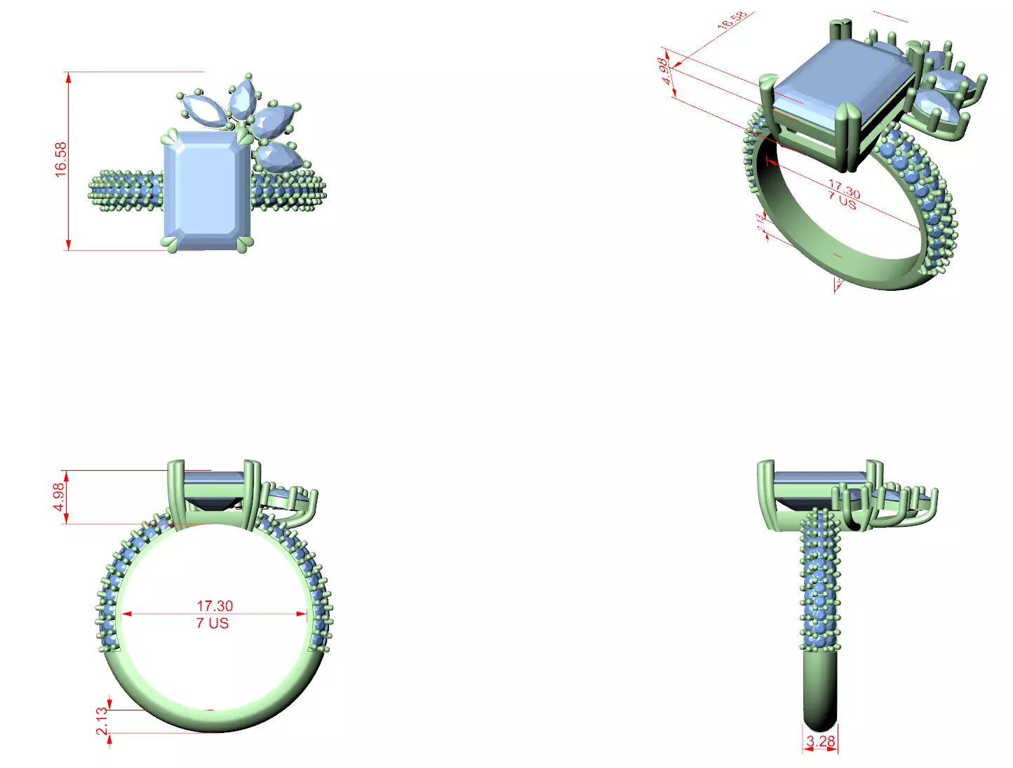 Emerald Diamond Solitaire Ring 3D print model_6
