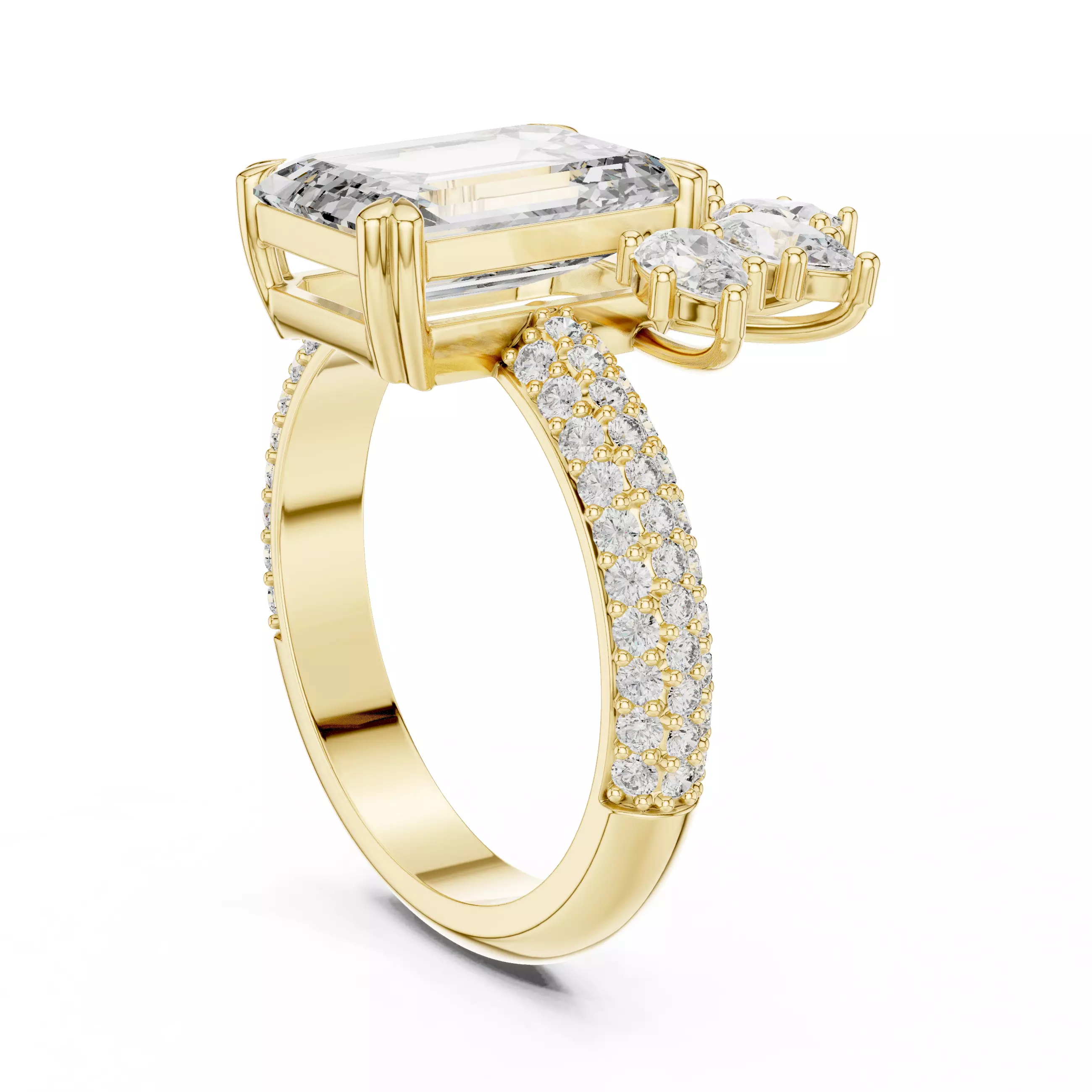 Emerald Diamond Solitaire Ring 3D print model_12