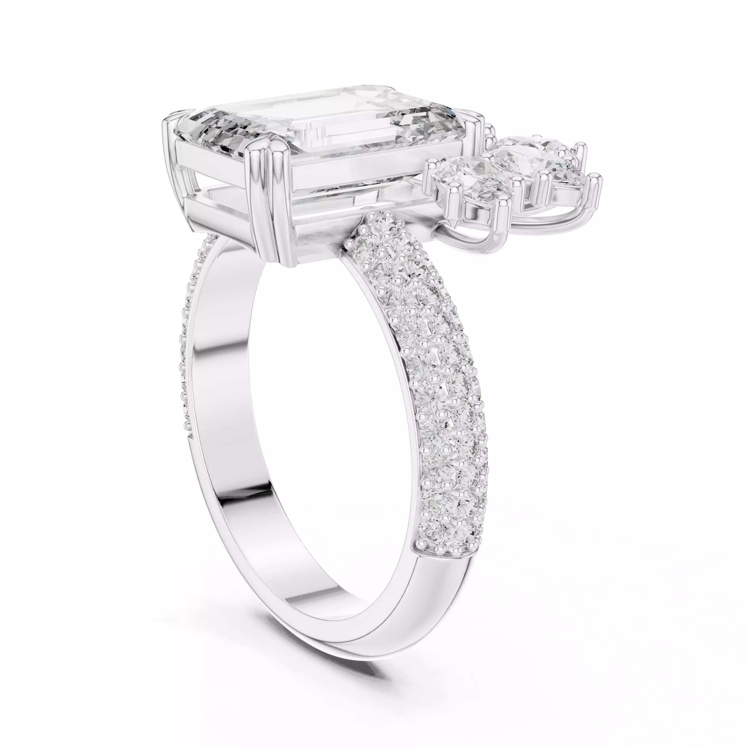 Emerald Diamond Solitaire Ring 3D print model_10