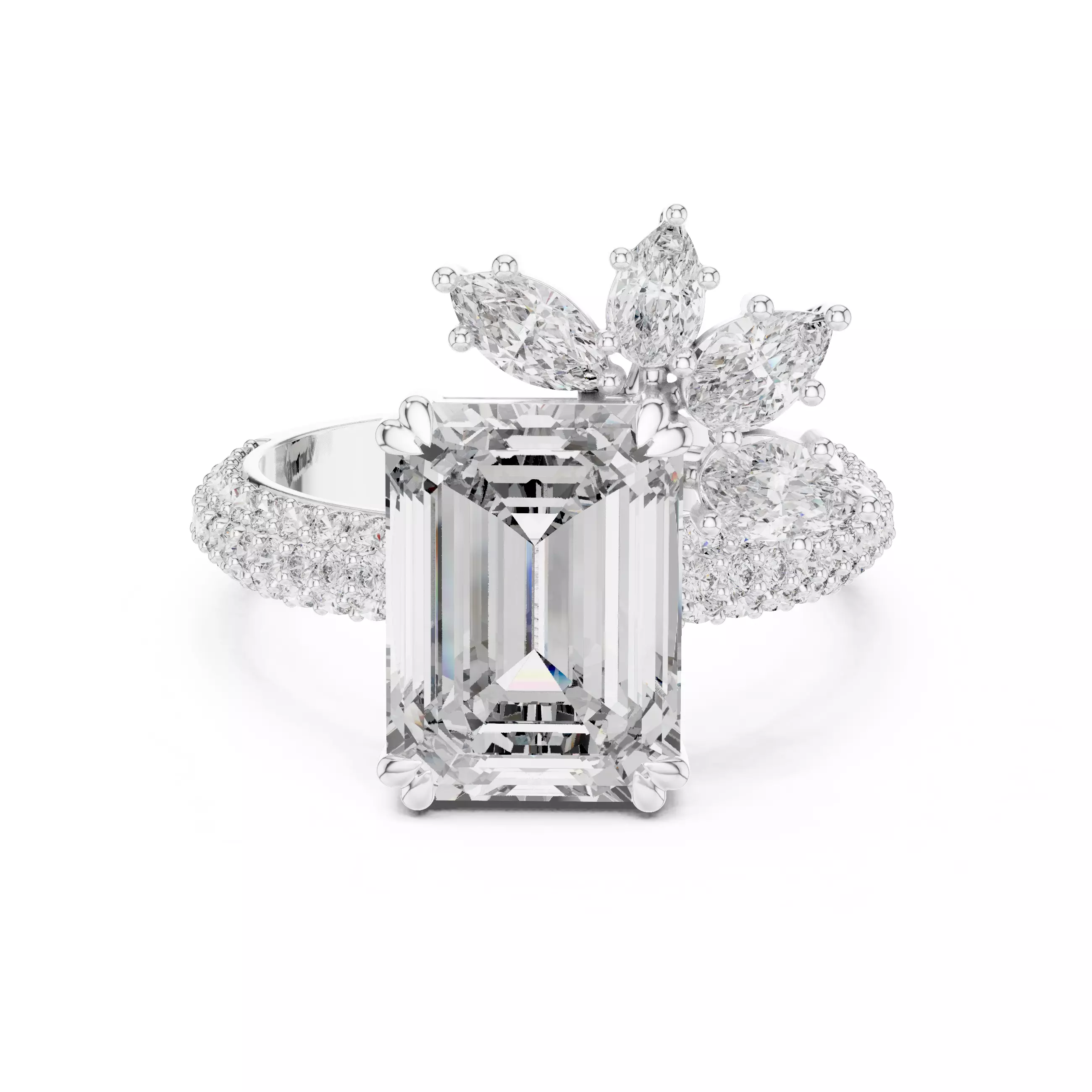 Emerald Diamond Solitaire Ring 3D print model_3